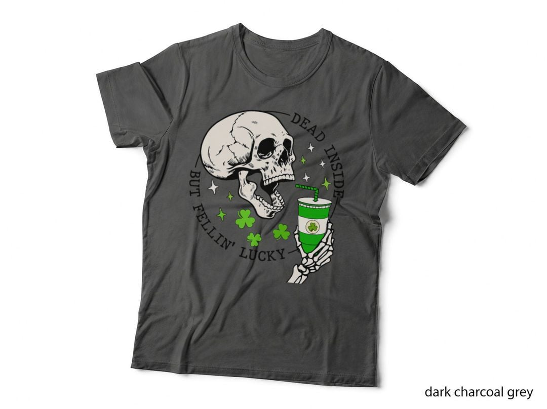 St. Patrick's Skeleton Coffee Dead Inside but Feelin' Lucky T-Shirt