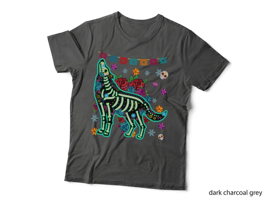Sugar Skull Mexican Wolf Bone Halloween Day of Dead T-Shirt