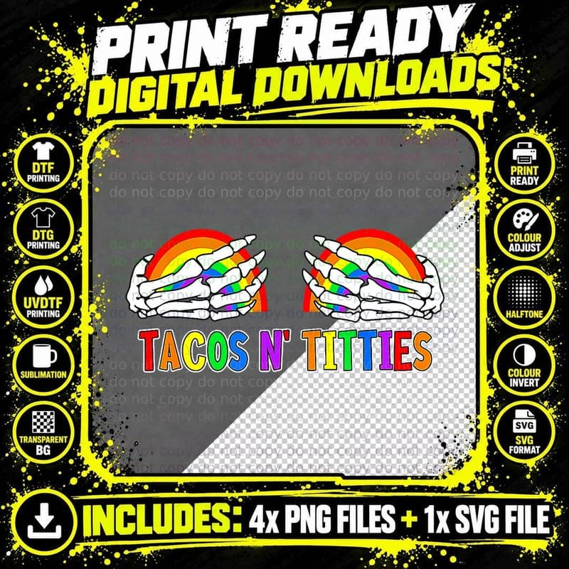 Tacos and Titties Rainbow Skeleton Lgbt Gay Pride T-Shirt Png SVG Digital Bundle