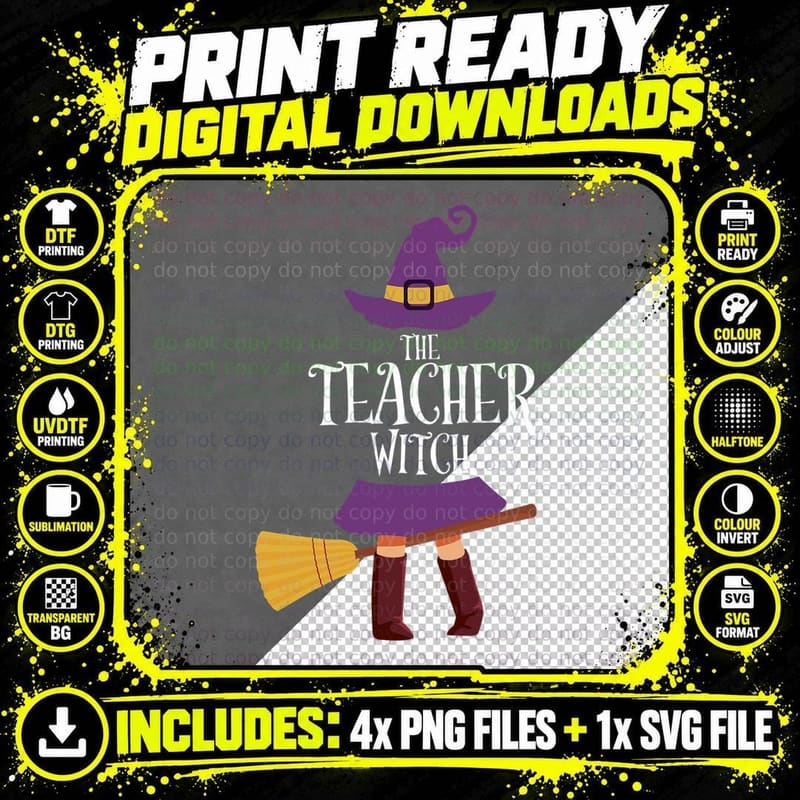 Teacher Witch Matching Halloween Pajamas Family Teaching Png SVG Digital Bundle