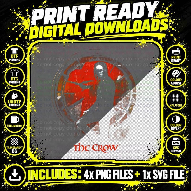 The Crow Horror Art Print, Gothic Apparel, Dark Art Tee Png SVG Digital Bundle