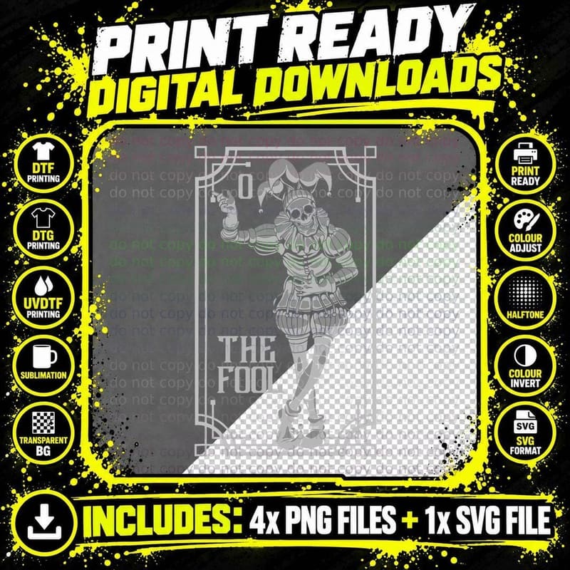 The Fool Tarot Card Satanic Halloween Occult Horror Png SVG Digital Bundle