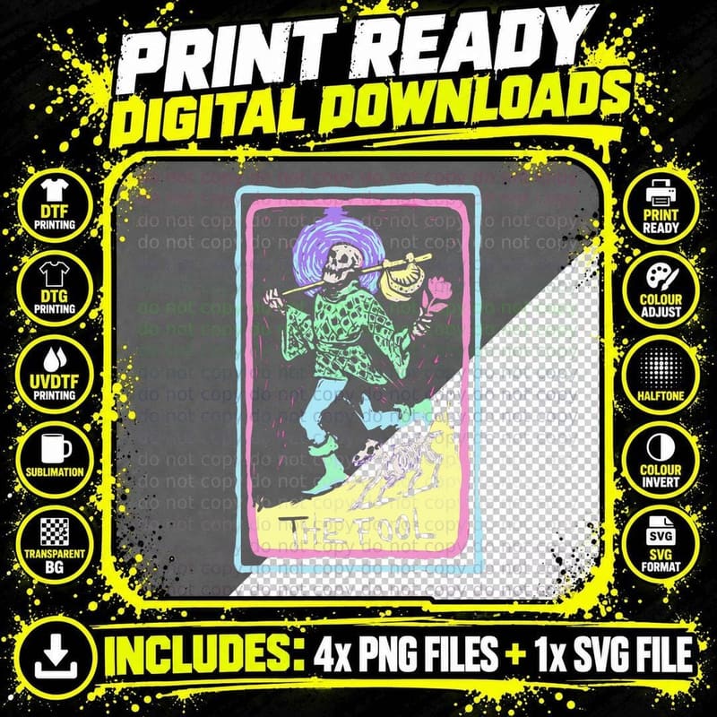 The Fool Tarot Card Witchcraft Occult Pastel Goth Png SVG Digital Bundle