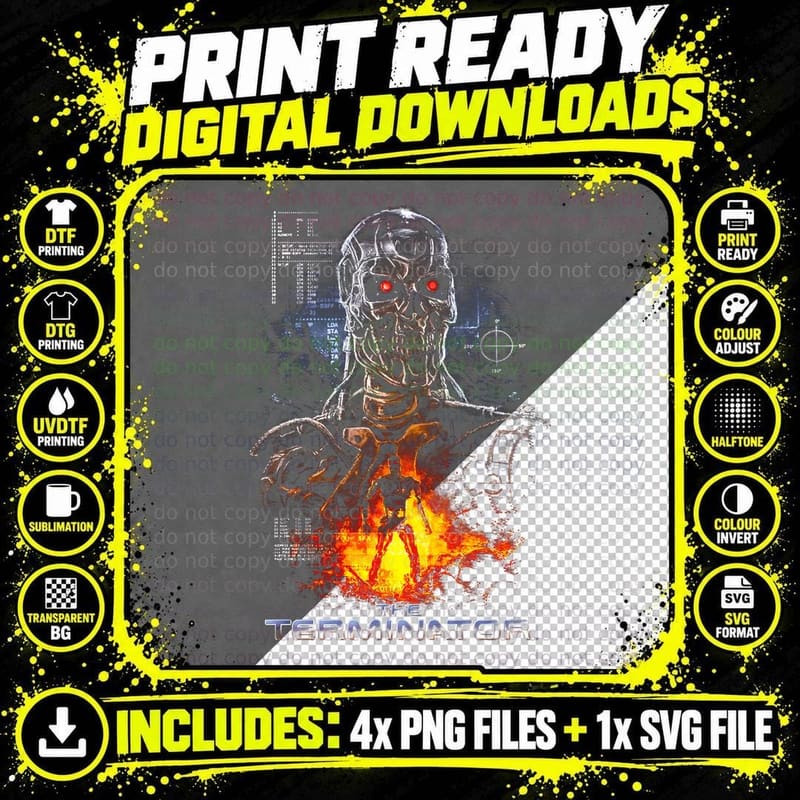 The Mini Terminator T-Shirt, Cyberpunk Print Png SVG Digital Bundle