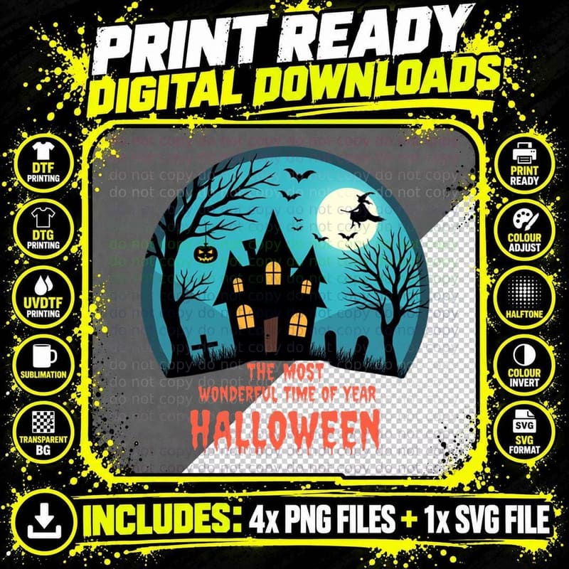 The Most Wonderful Time of Year Halloween Spooky Witch Png SVG Digital Bundle
