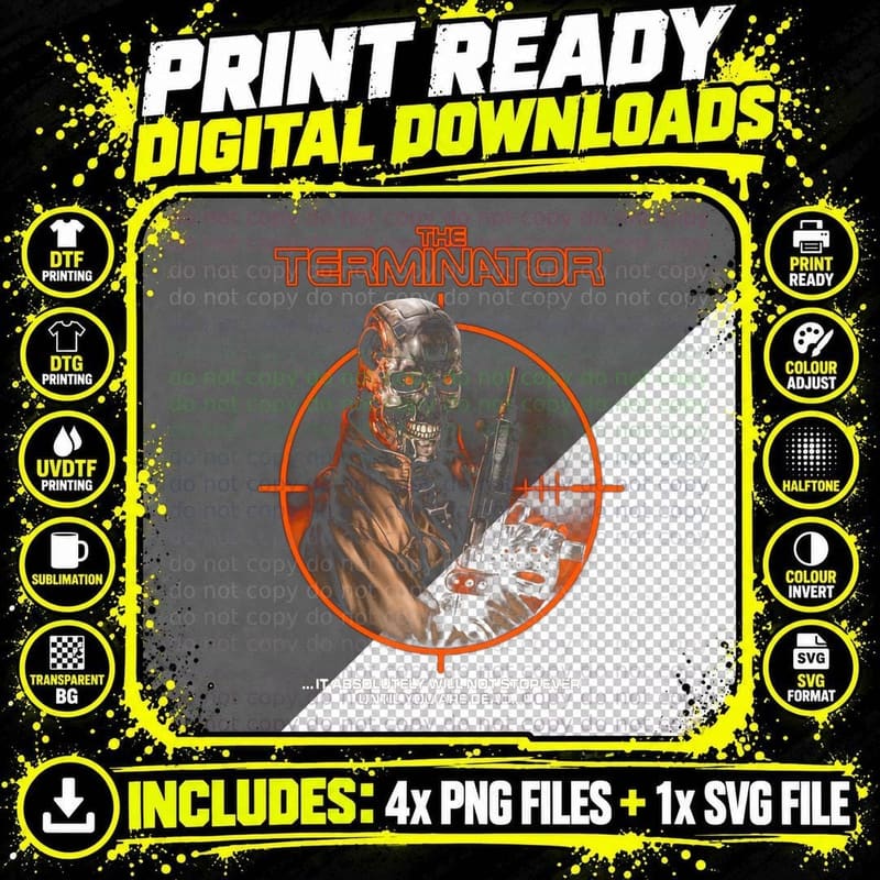 The Terminator T-Shirt, Sci-Fi Horror Print Png SVG Digital Bundle