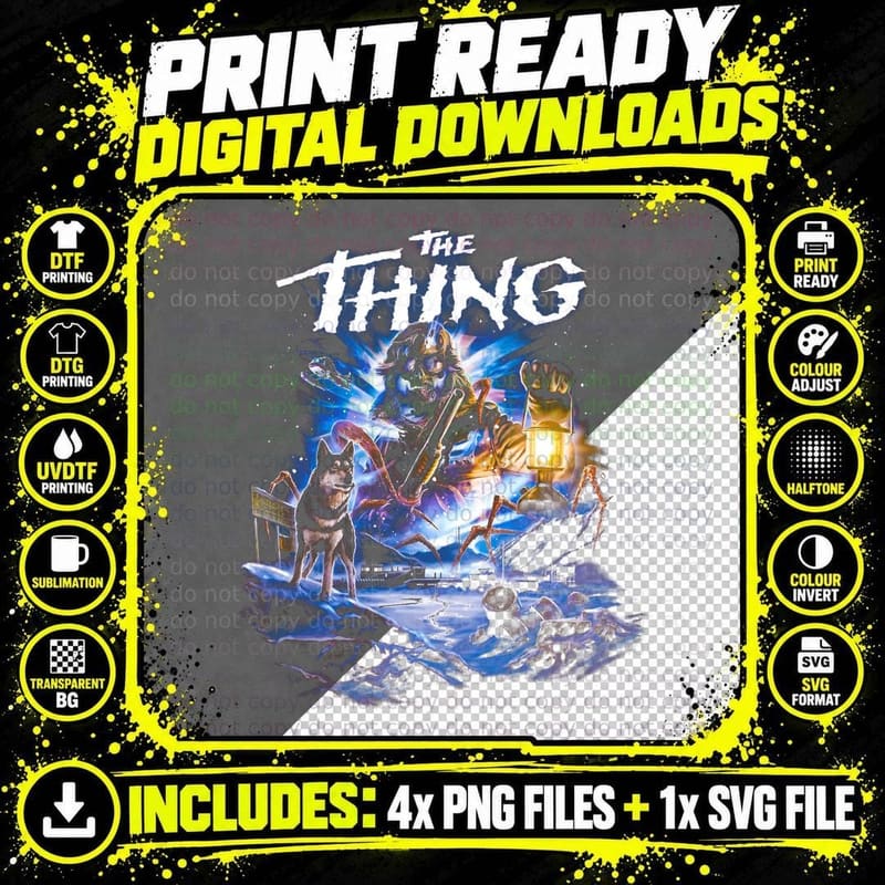 The Thing Horror Movie Fan Tee, Sci-Fi Monster Print Png SVG Digital Bundle