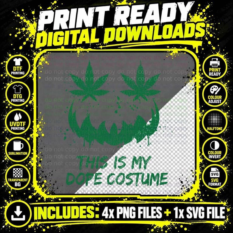 This Is My Dope Costume Pumpkin Face Weed Leaf Marijuana Png SVG Digital Bundle