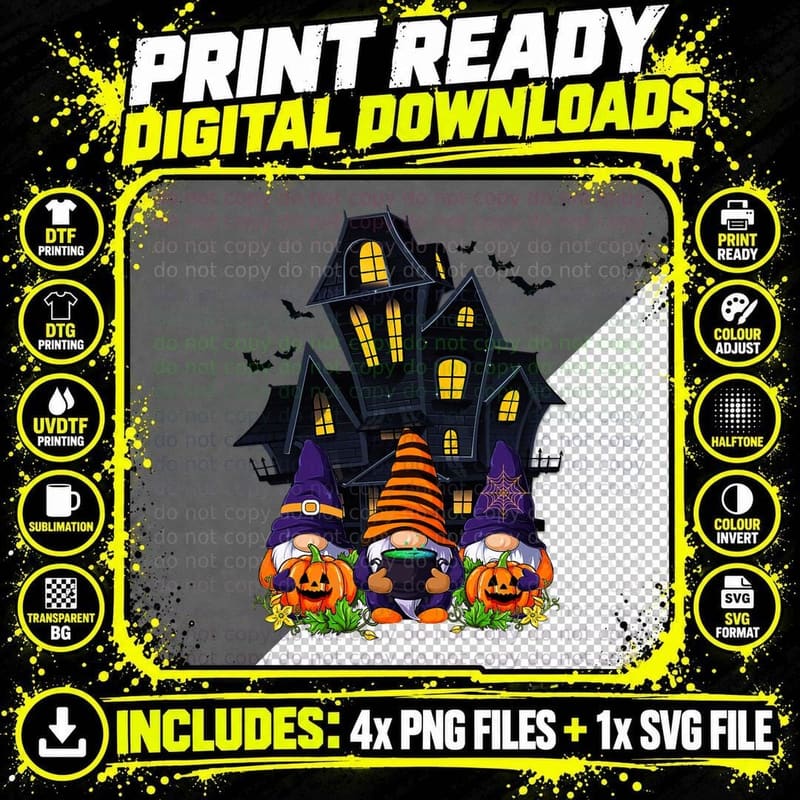 Three Gnomes Cute Autumn Pumpkin Fall Funny Halloween Png SVG Digital Bundle
