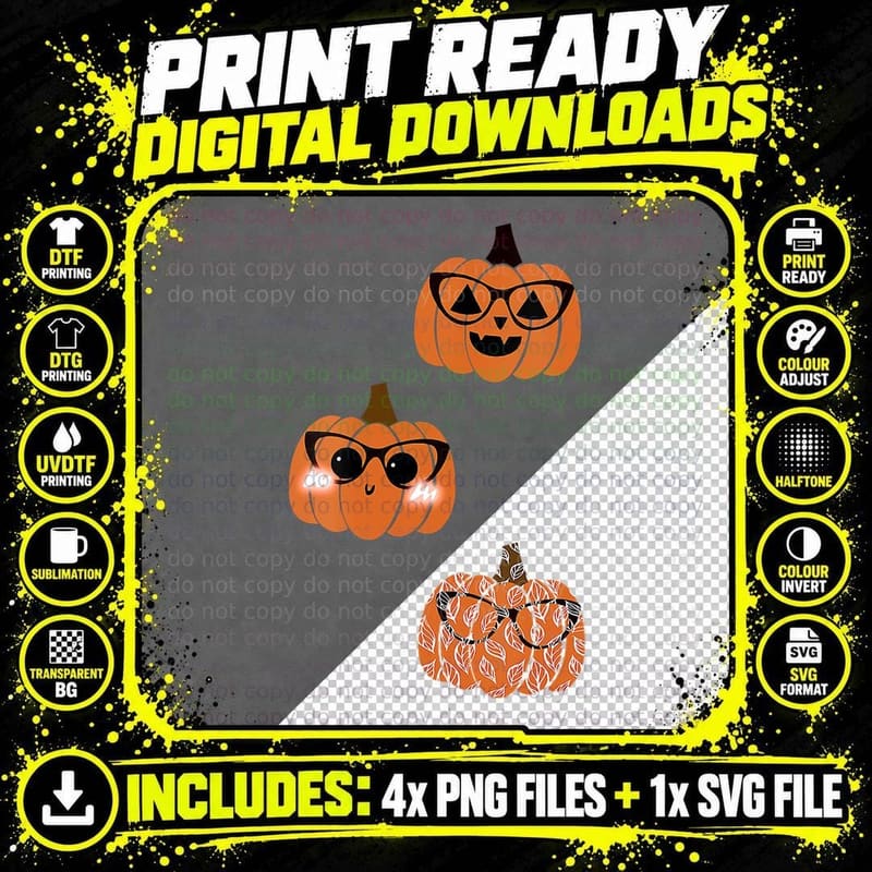 Three Pumpkin Eyeglasses Optician Life Halloween Png SVG Digital Bundle