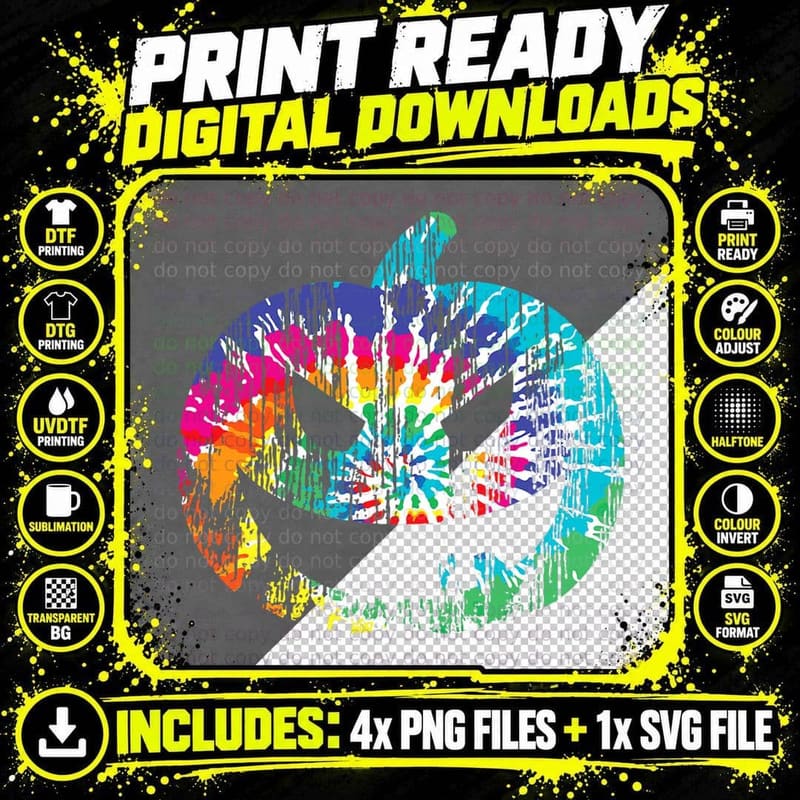 Tie Dye Halloween Jack O Lantern Spooky Pumpkin T-Shirt Png SVG Digital Bundle
