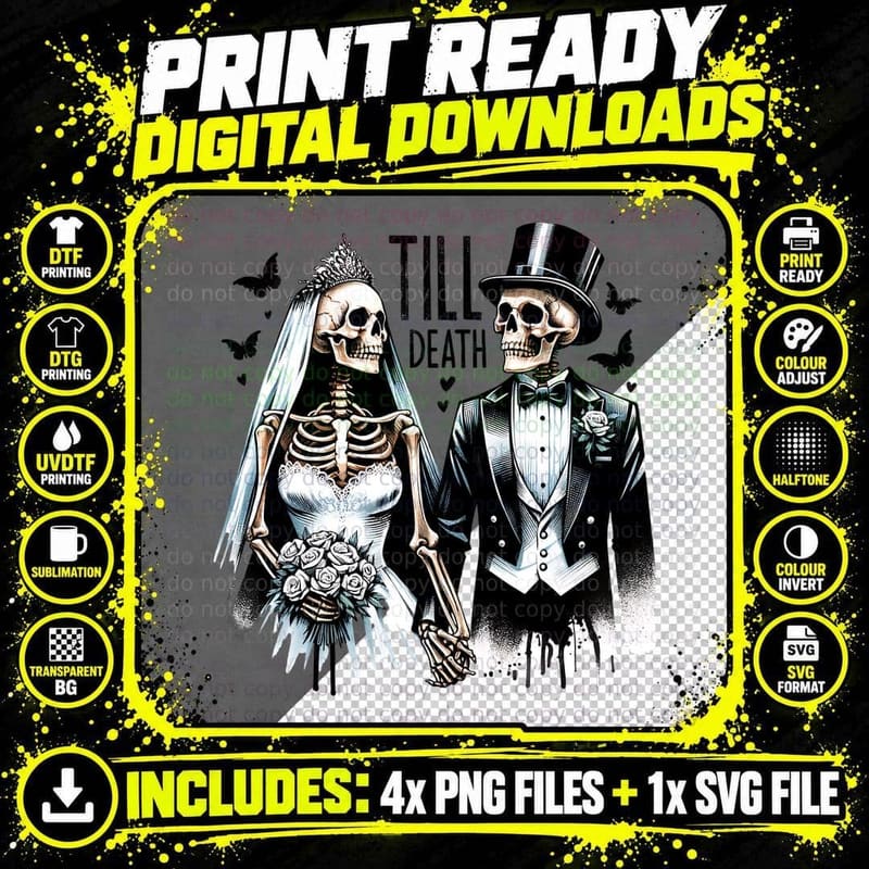 Till Death Skeleton, Halloween, Goth, Lover Png SVG Digital Bundle