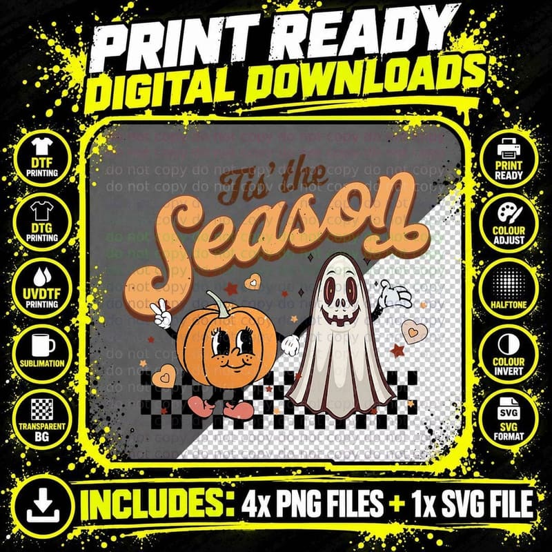 Tis the Season Halloween Ghost and Pumpkin Season Fall Png SVG Digital Bundle