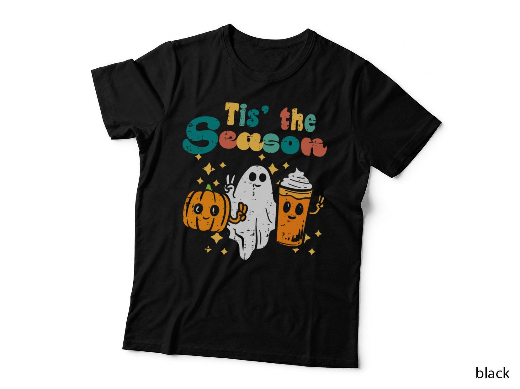 Tis the Season Pumpkin Ghost Latte Retro Halloween Fall T-Shirt