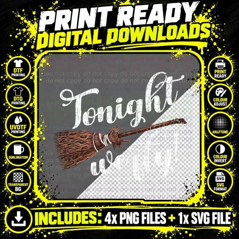Tonight We Fly Fun Halloween Pumpkin Witches Ghost Png SVG Digital Bundle