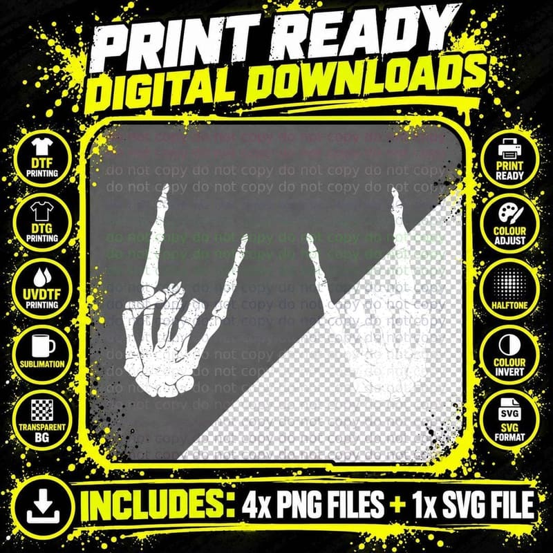 Trendy Halloween Skeleton Rocker Graphic Costume T-Shirt Png SVG Digital Bundle