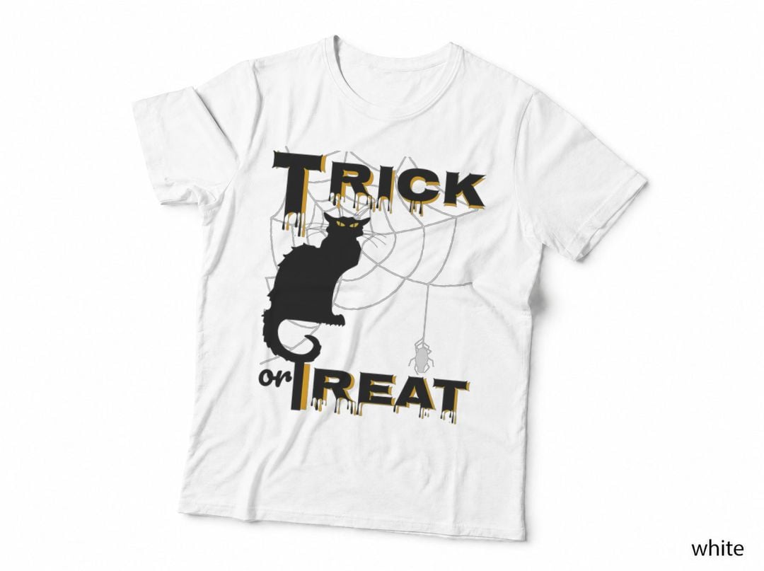 Trick or Treat Halloween Black Cat Spider Web Tops Items T-Shirt