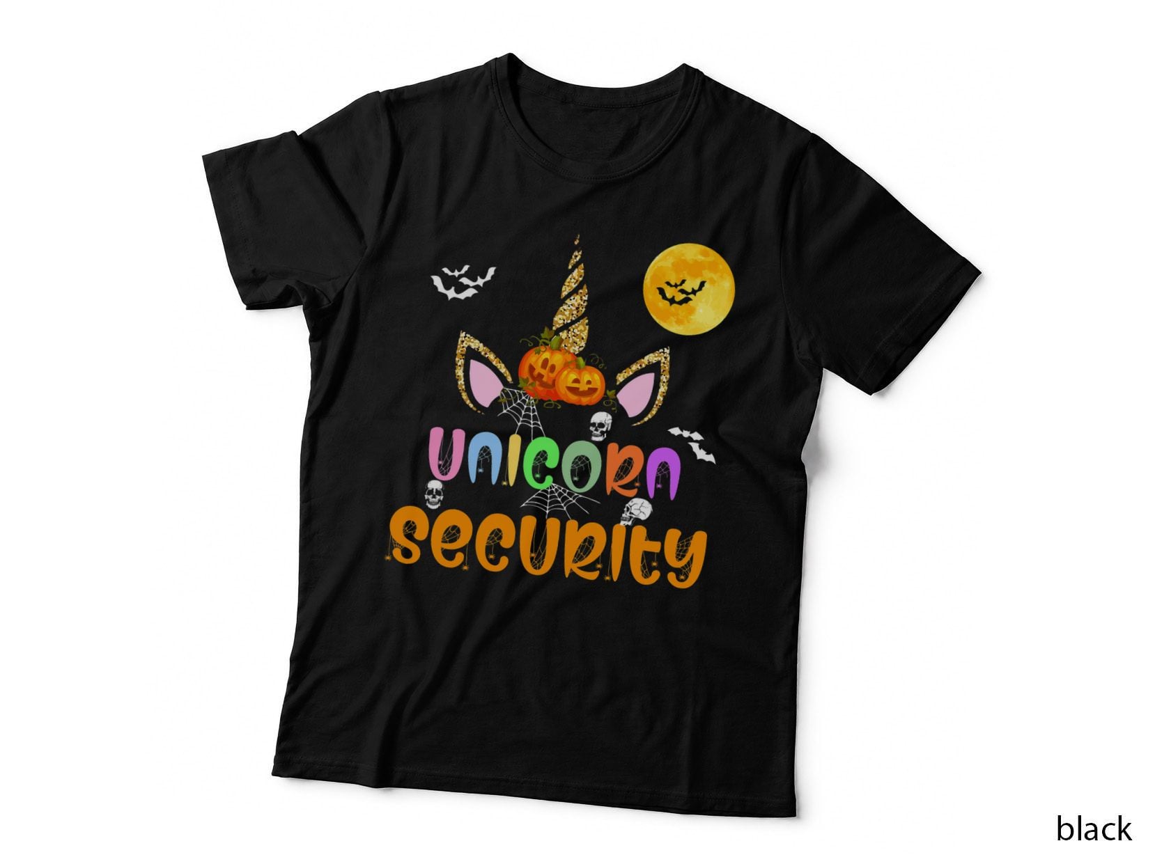 Unicorn Lover Security Halloween Unicorn Horn Horror Pumpkin T-Shirt