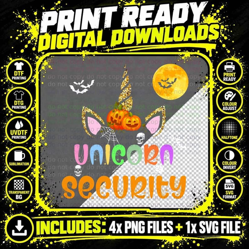 Unicorn Lover Security Halloween Unicorn Horn Horror Png SVG Digital Bundle