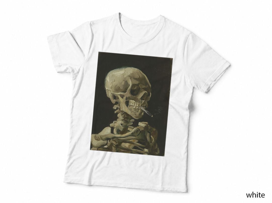 Van Gogh Skeleton with a Burning Cigarette Fine Art Painting T-Shirt