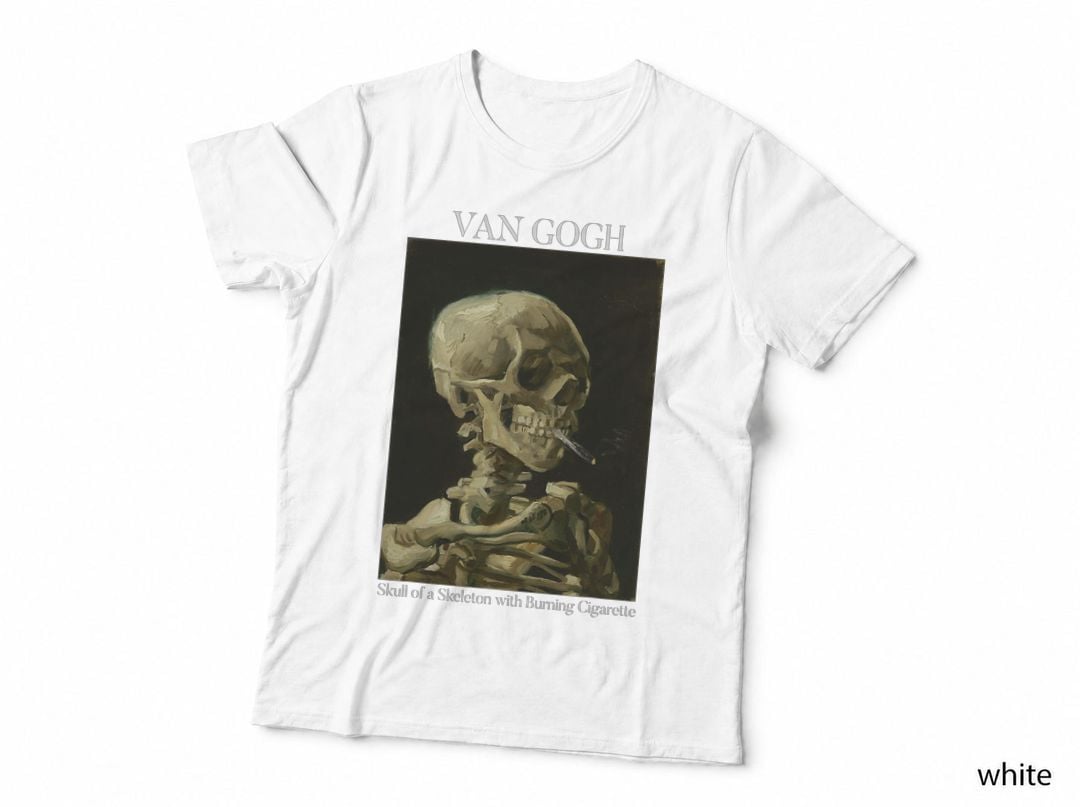 Van Gogh Skull with a Burning Cigarette Skeleton Painting T-Shirt