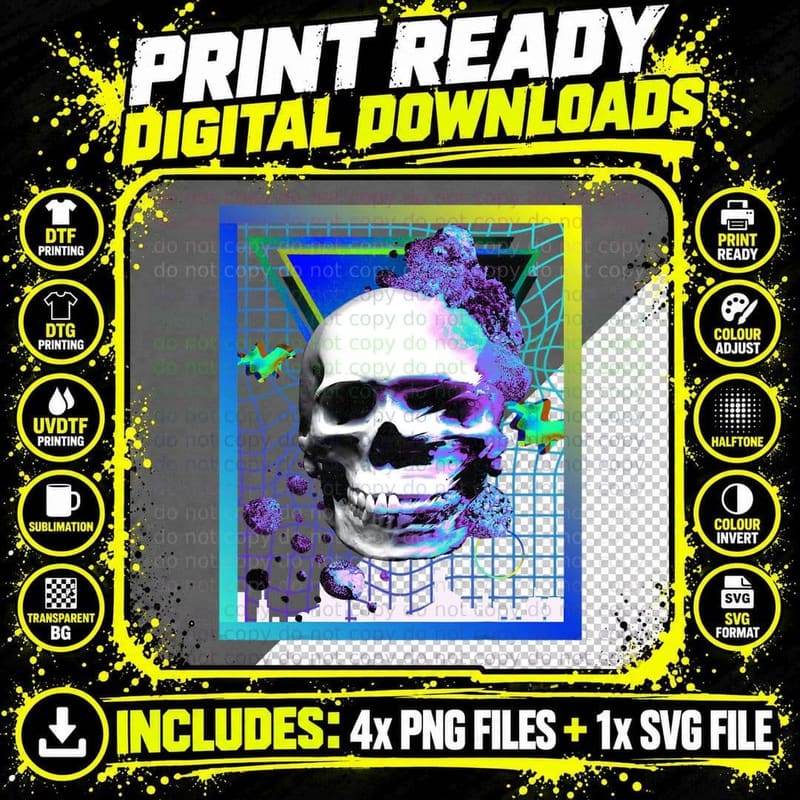 Vaporwave Skull Halloween Retro Aesthetic T-Shirt Png SVG Digital Bundle