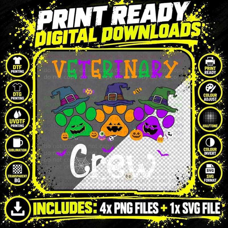 Veterinary Crew Vet Tech Spooky Vibes Halloween Costumes Png SVG Digital Bundle