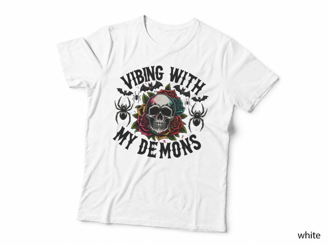 Vibing with My Demons, Skull Halloween, Horror, Cute T-Shirt