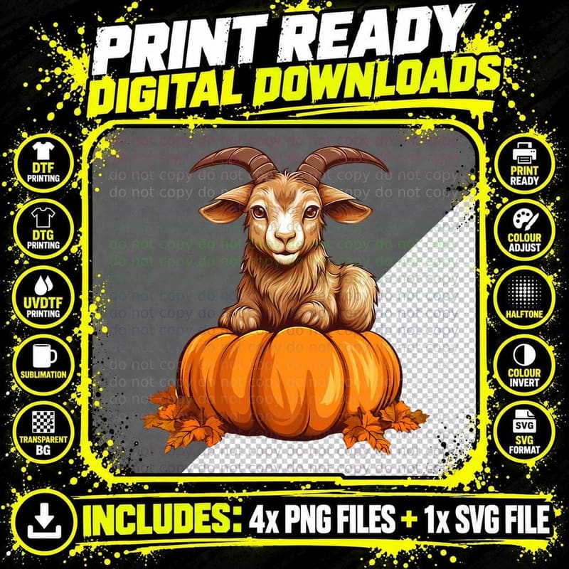 Vintage Goat Pumpkin Lazy Halloween Party Costume Kids Png SVG Digital Bundle