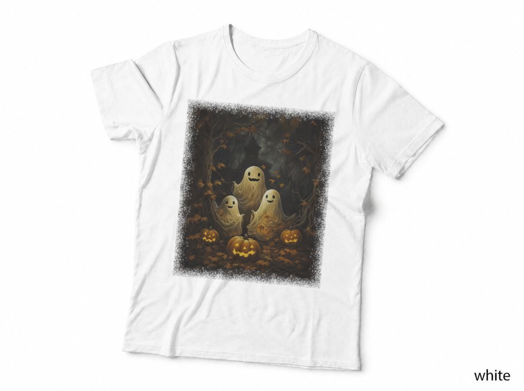 Vintage Gothic Halloween 3 Ghosts Pumpkin in the Forest T-Shirt