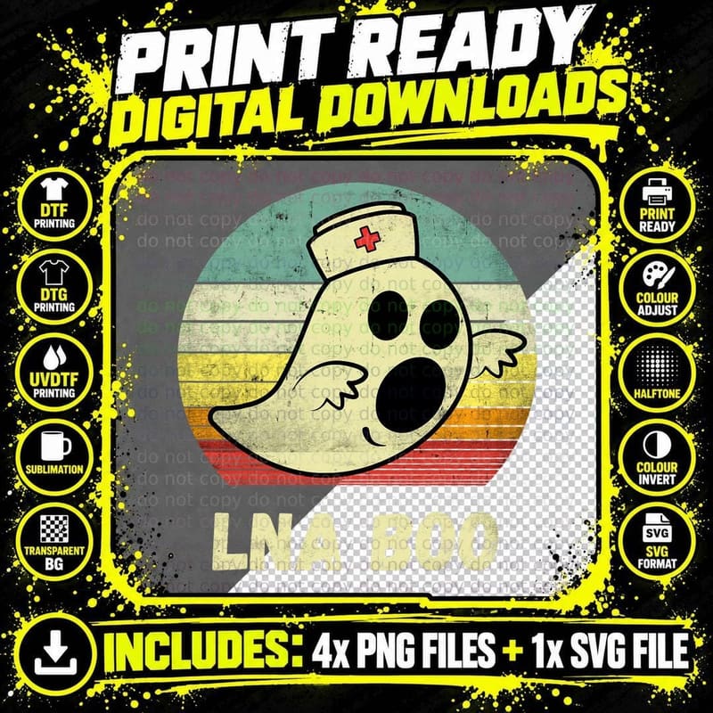 Vintage Halloween Ghost LNA Boo Nurse Nursing Medical Png SVG Digital Bundle