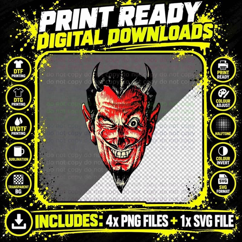 Vintage Halloween Red Devil Head Horror Longing for Evil Png SVG Digital Bundle