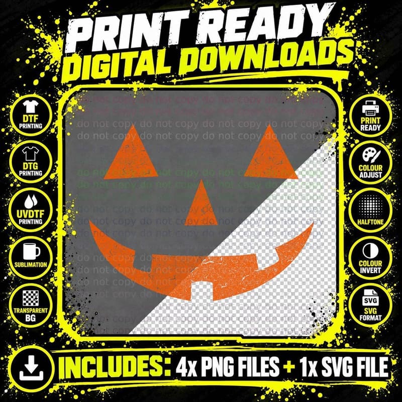 Vintage Jack O Lantern Jackolantern Pumpkin Face T-Shirt Png SVG Digital Bundle