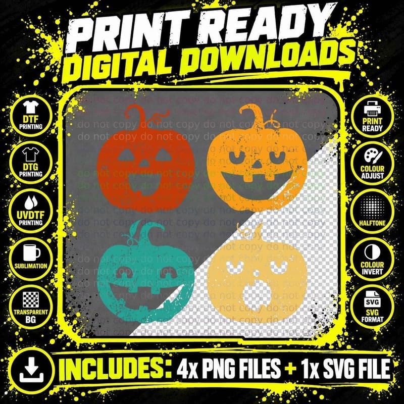 Vintage Jackolantern Pumpkin Boy Girl Funny Retro Png SVG Digital Bundle