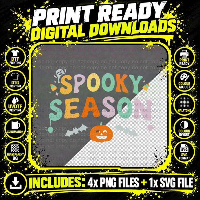 Vintage Retro Halloween Pumpkin Ghosts Groovy Spooky Png SVG Digital Bundle