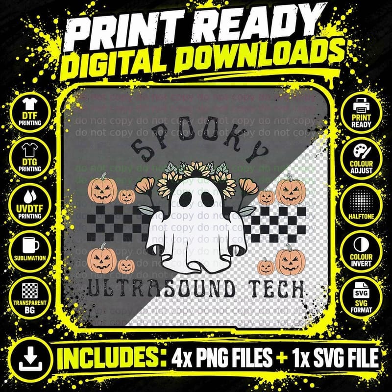 Vintage Retro Spooky Ultrasound Tech Halloween Png SVG Digital Bundle