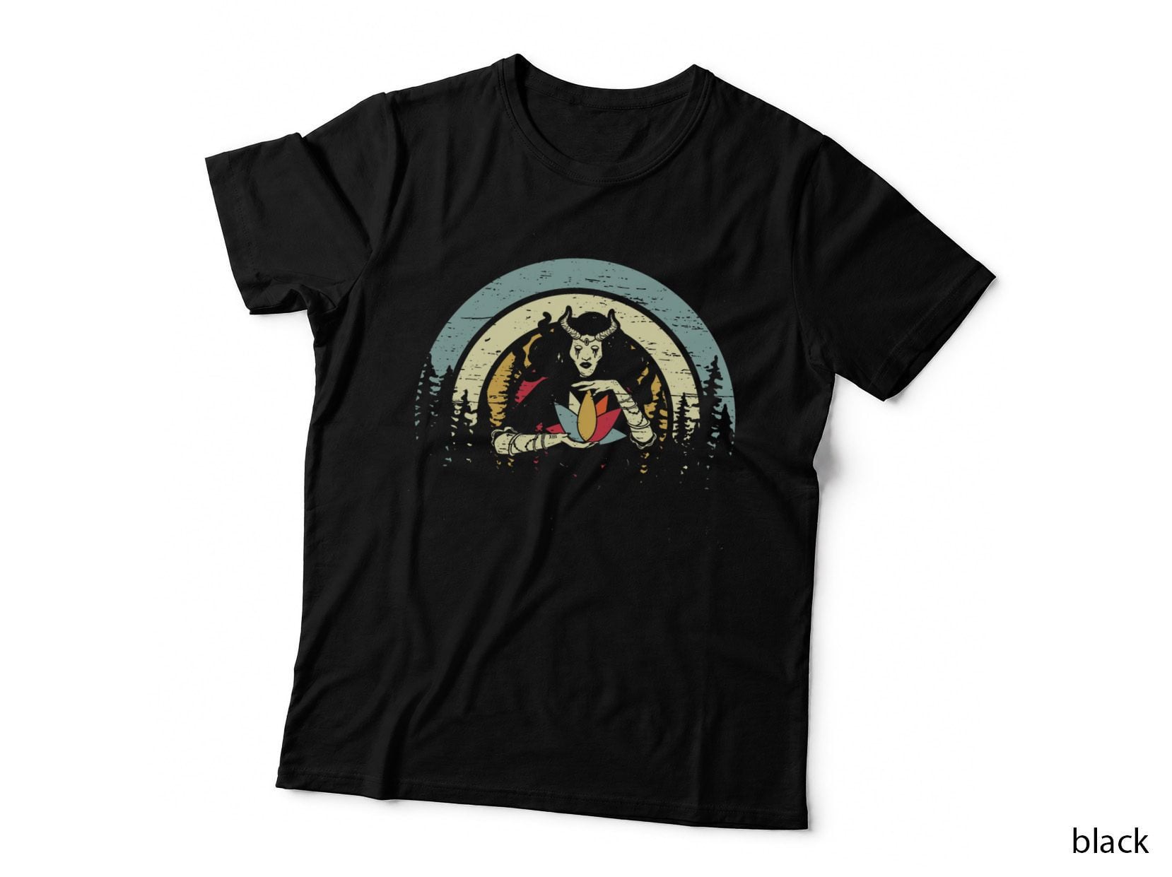 Vintage Retro Witch Devil Yoga Meditation Halloween Sunset T-Shirt