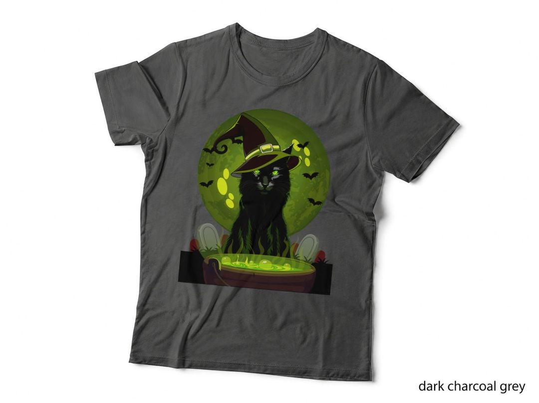 Vintage Scary Halloween Cat Witch Hat Moon Costume T-Shirt
