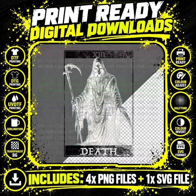 Vintage Tarot Card Death Reaper Occult Satan Unholy Png SVG Digital Bundle