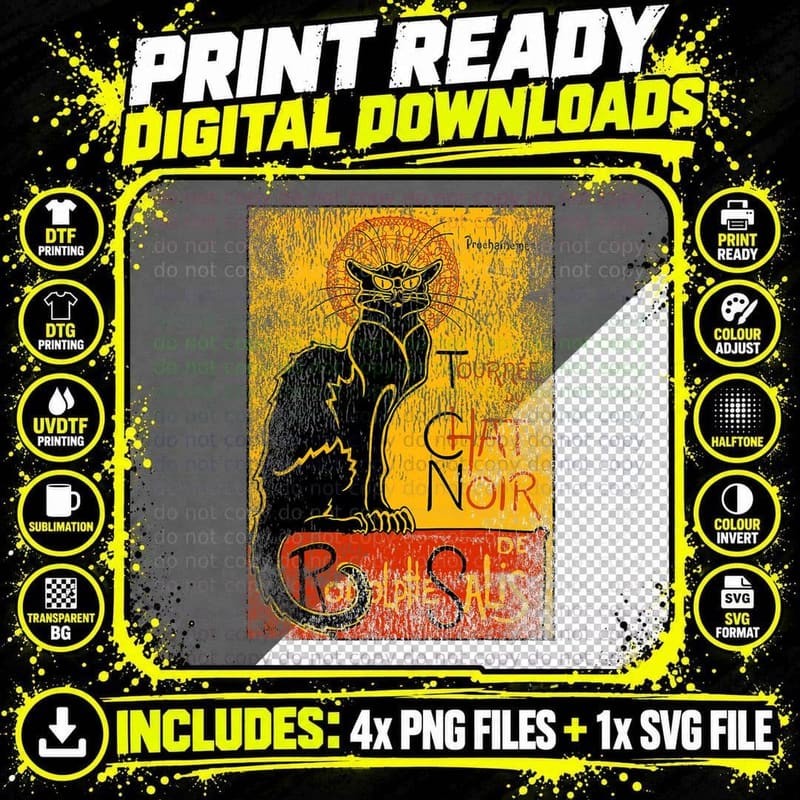 Vintage Tour Du Chat Noir Black Cat for Halloween T-Shirt Png SVG Digital Bundle