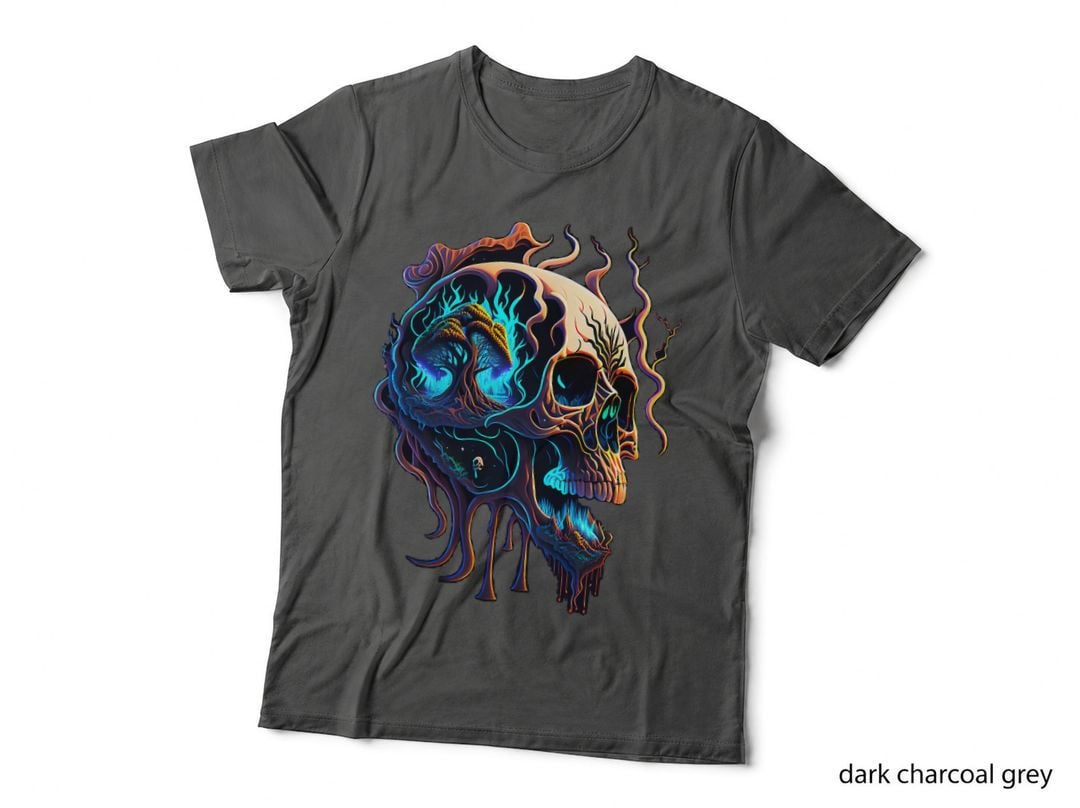 Vintage Trippy Colorful Infected Skeleton Head Mushroom T-Shirt