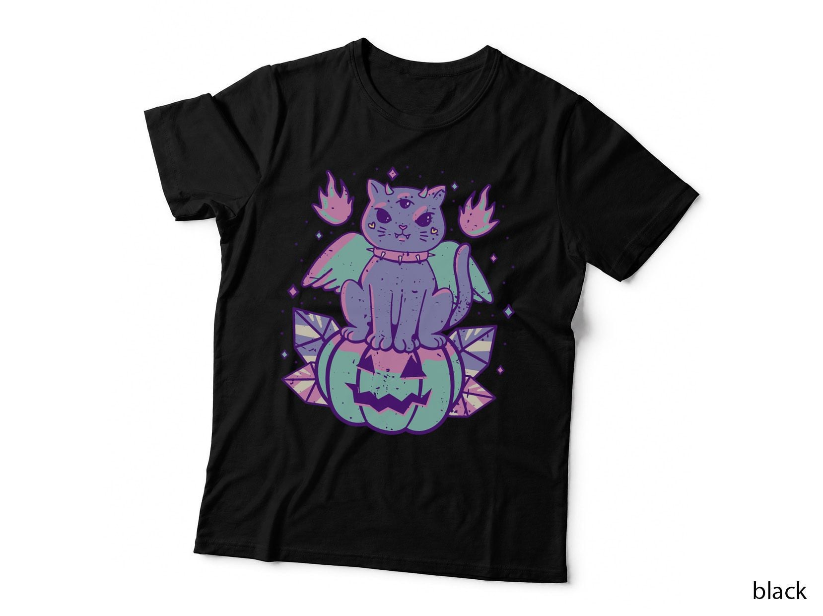 Vintage Witchy Cat Cute Halloween Costume Funny Graphic T-Shirt