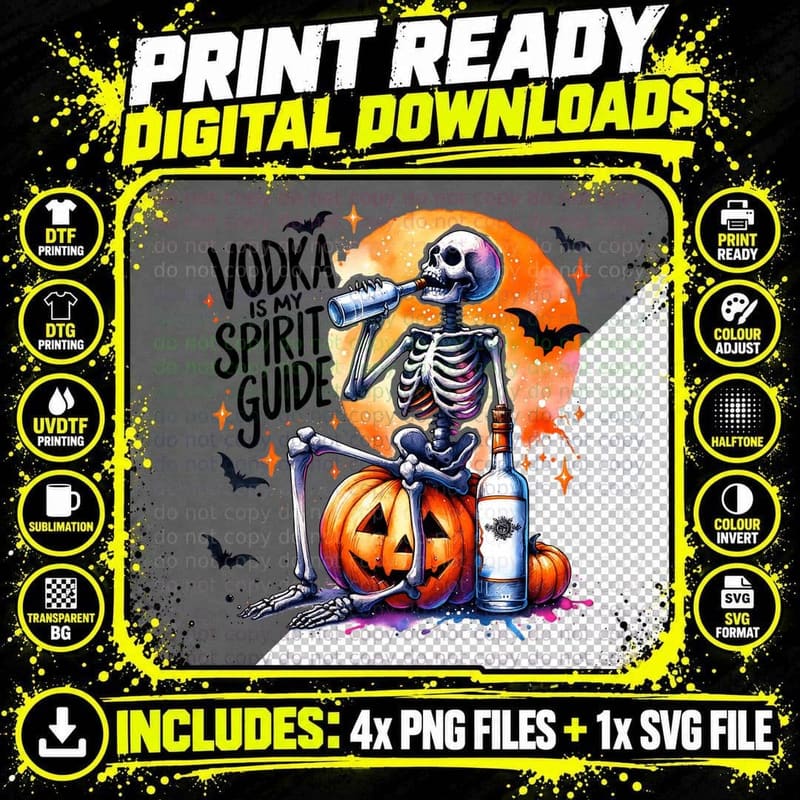 Vodka Is My Spirit Guide Watercolor Halloween, Horror Png SVG Digital Bundle