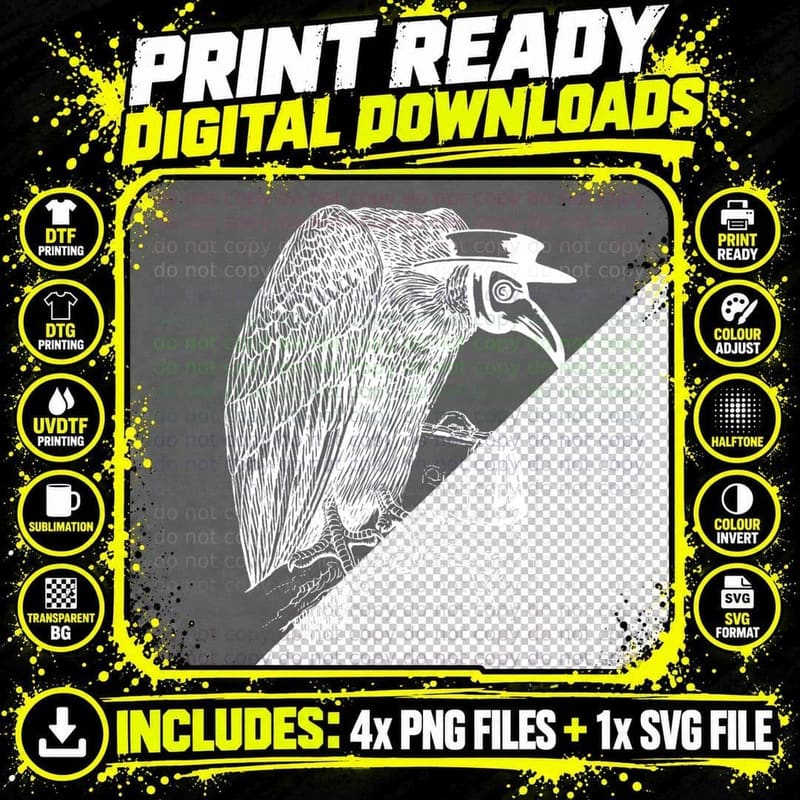 Vulture Plague Doctor Medieval Macabre T-Shirt Png SVG Digital Bundle