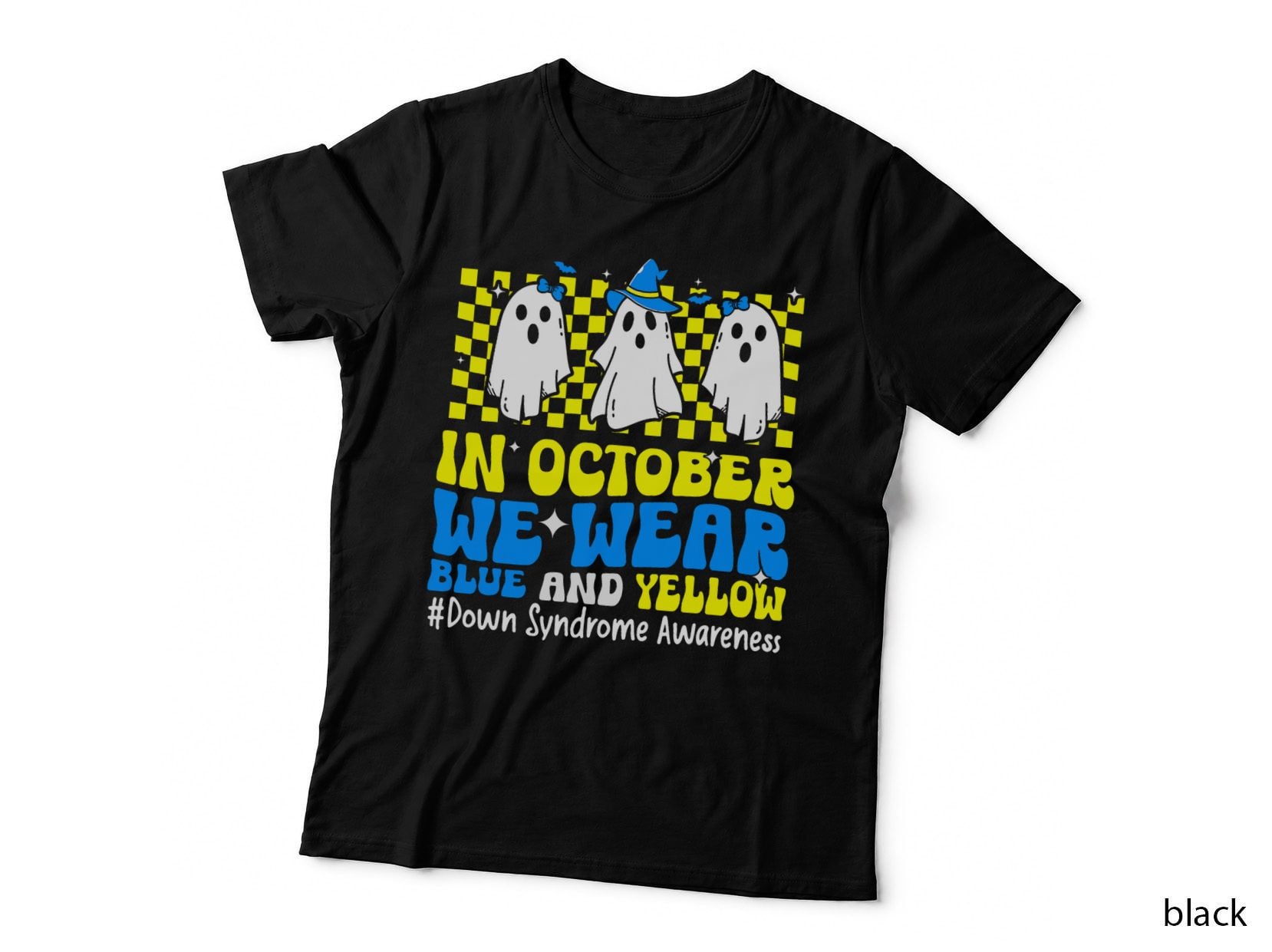 We Wear Yellow and Blue Funny Ghost Down Syndrome Awareness T-Shirt