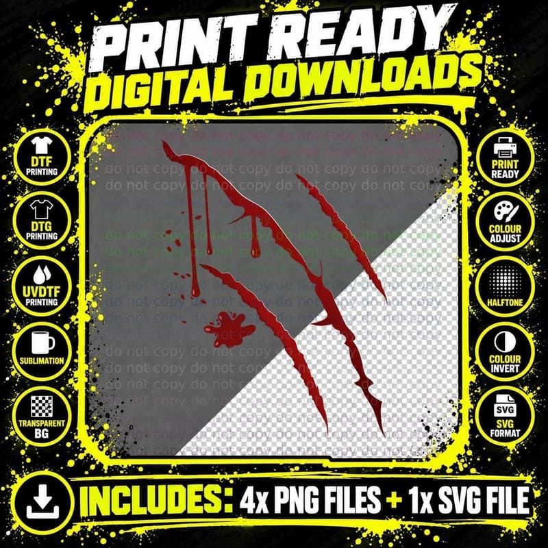 Werewolf Blood Scratch Wolf Costume Vintage Scary Png SVG Digital Bundle