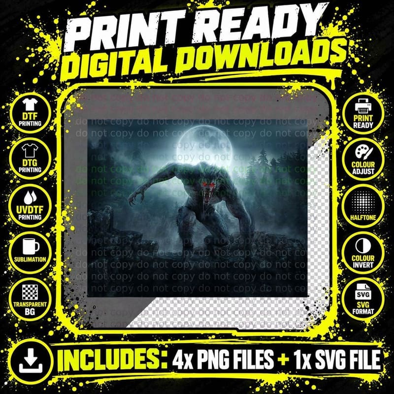 Werewolf Horror Creature T-Shirt, Dark Werewolf Full Png SVG Digital Bundle