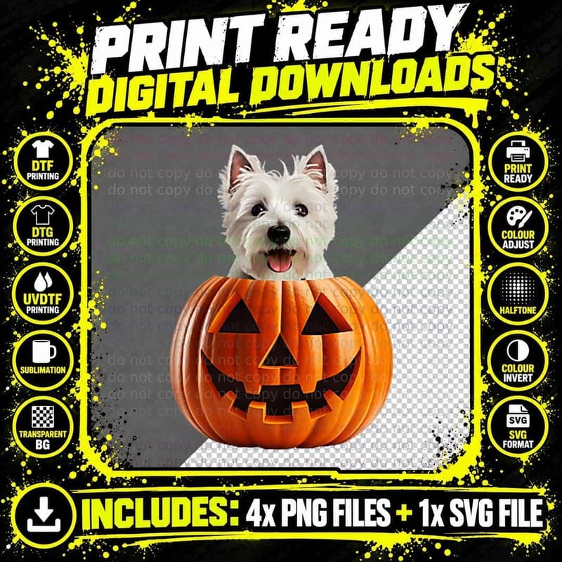 Westie Dog in Your Pocket Halloween Pumpkin T-Shirt Png SVG Digital Bundle