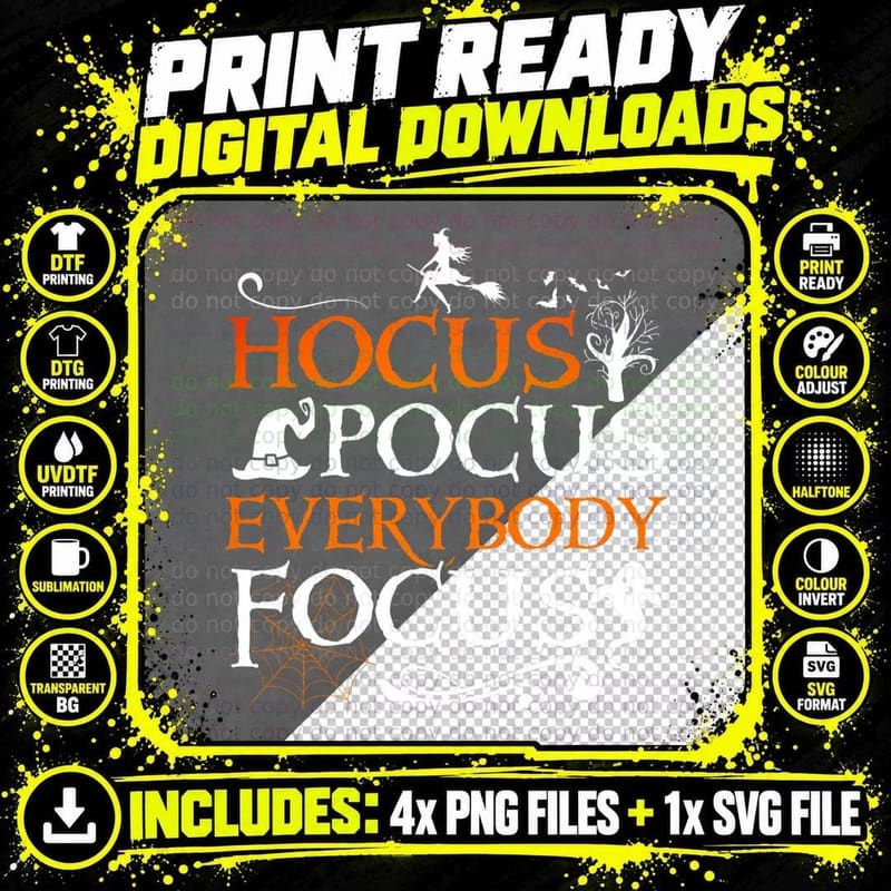 Witch Halloween Hocus Pocus Everybody Focus Teacher Png SVG Digital Bundle