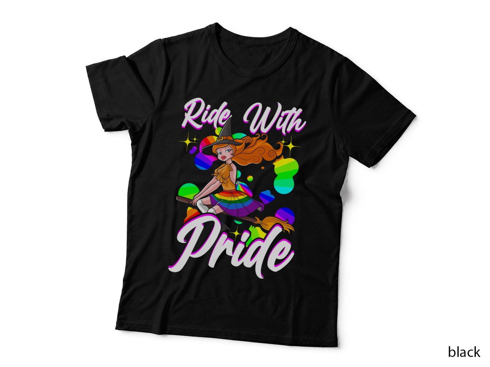Witch Ride with Pride LGBTQ+ Gay Lesbian Halloween T-Shirt